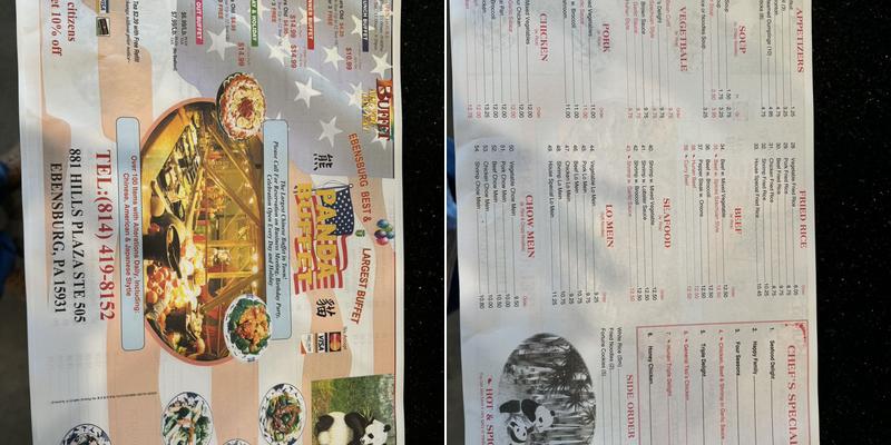 Panda buffet Menu