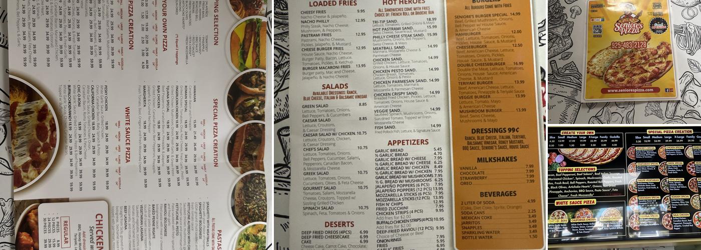 Seniore’s Pizza Menu