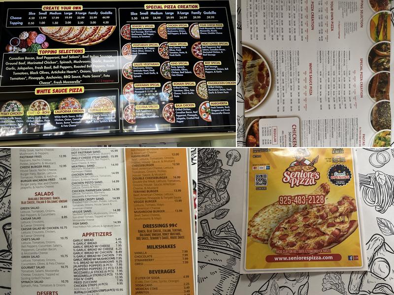 Seniore’s Pizza Menu