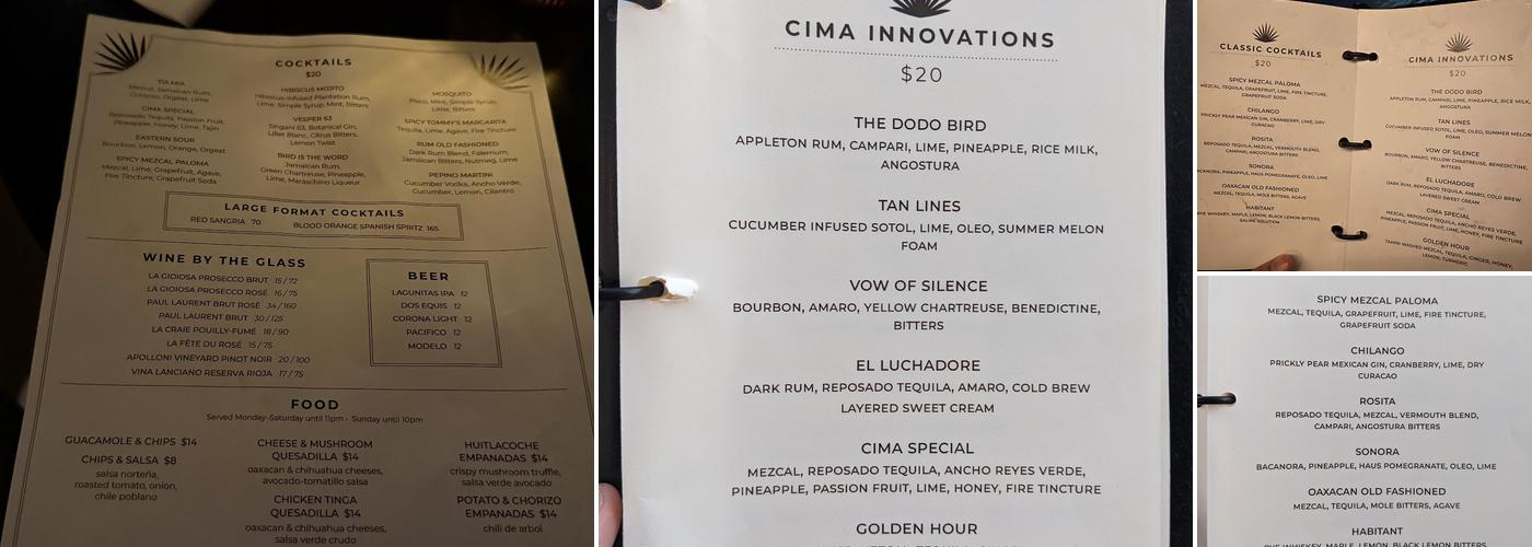 Bar Cima Menu