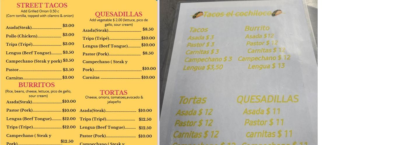 Tacos el cochiloco Menu