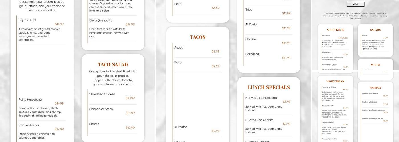 El Sol Menu