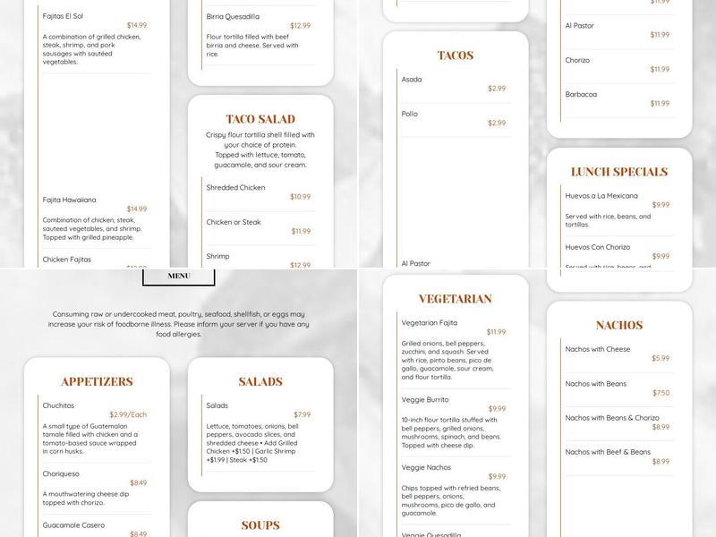 El Sol Menu