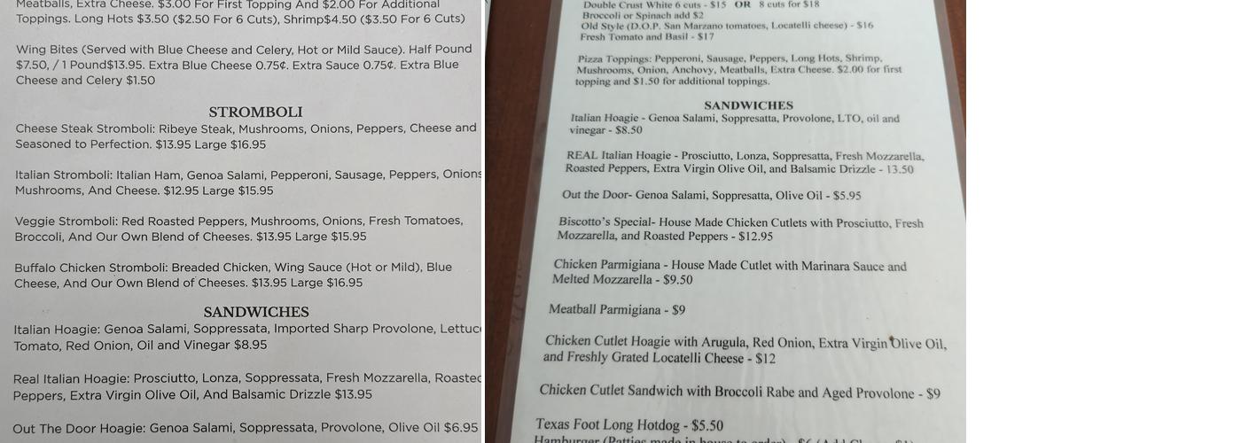 Biscotto's Menu