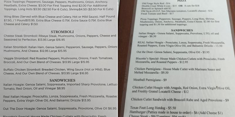 Biscotto's Menu