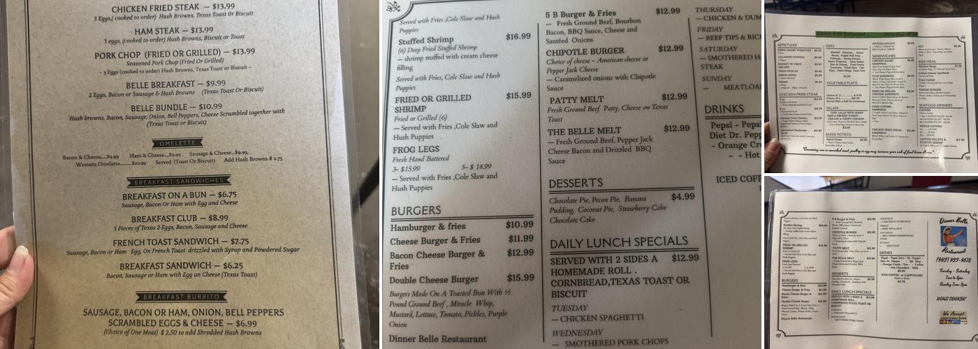 Dinner Belle Menu