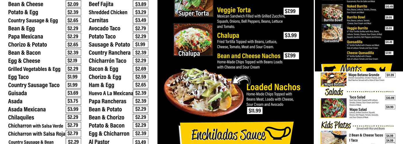 Wapo Taco Menu