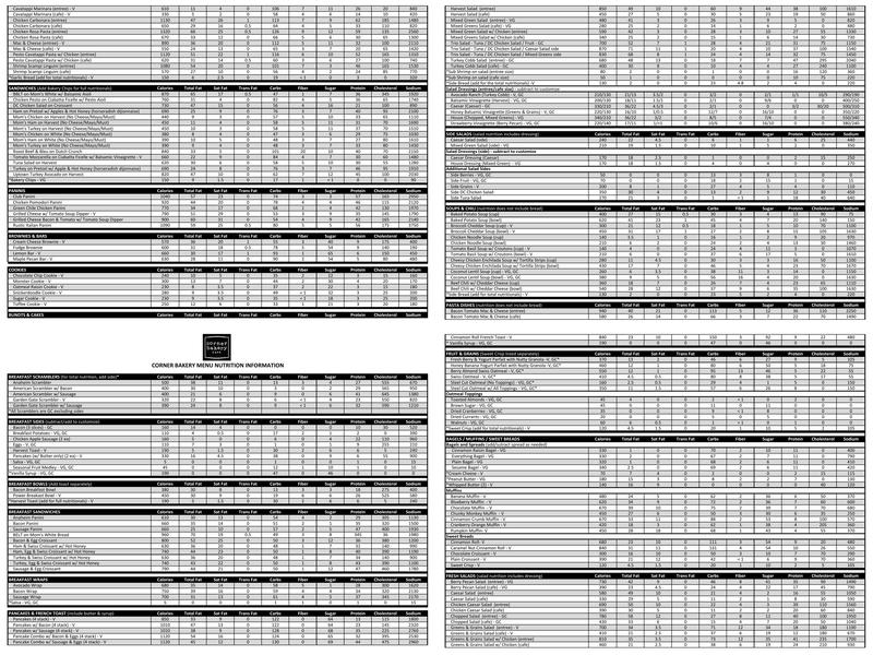 Corner Bakery Cafe Menu