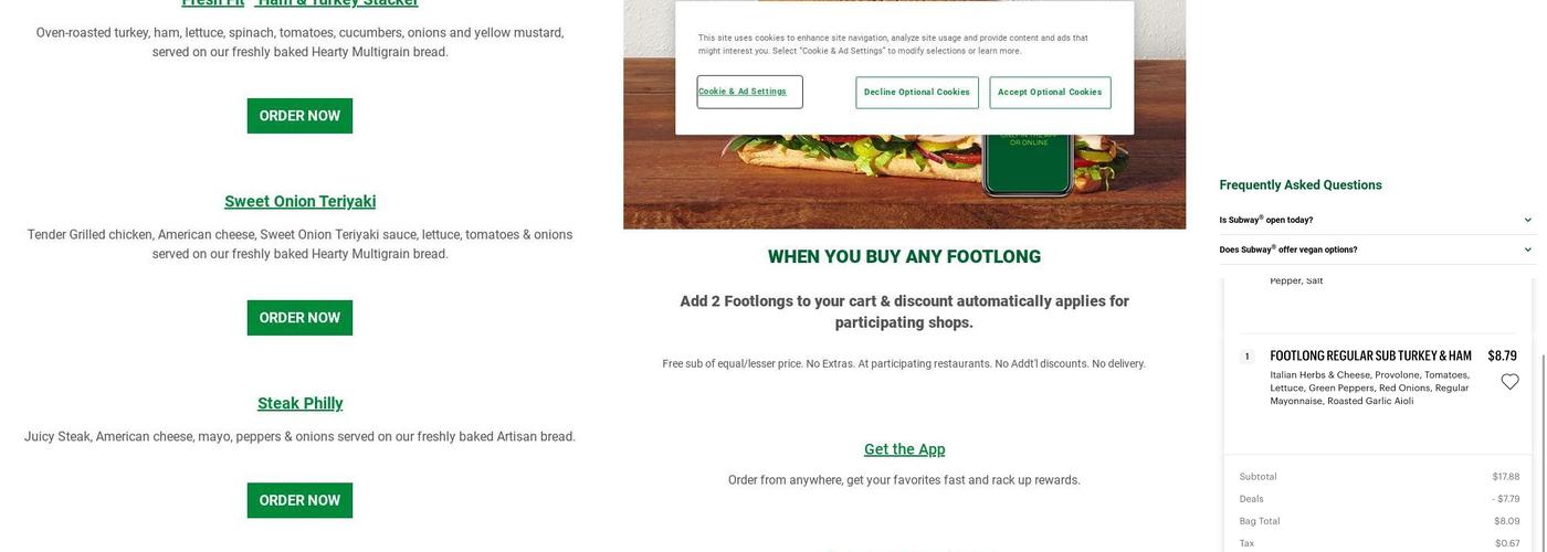 Subway Menu