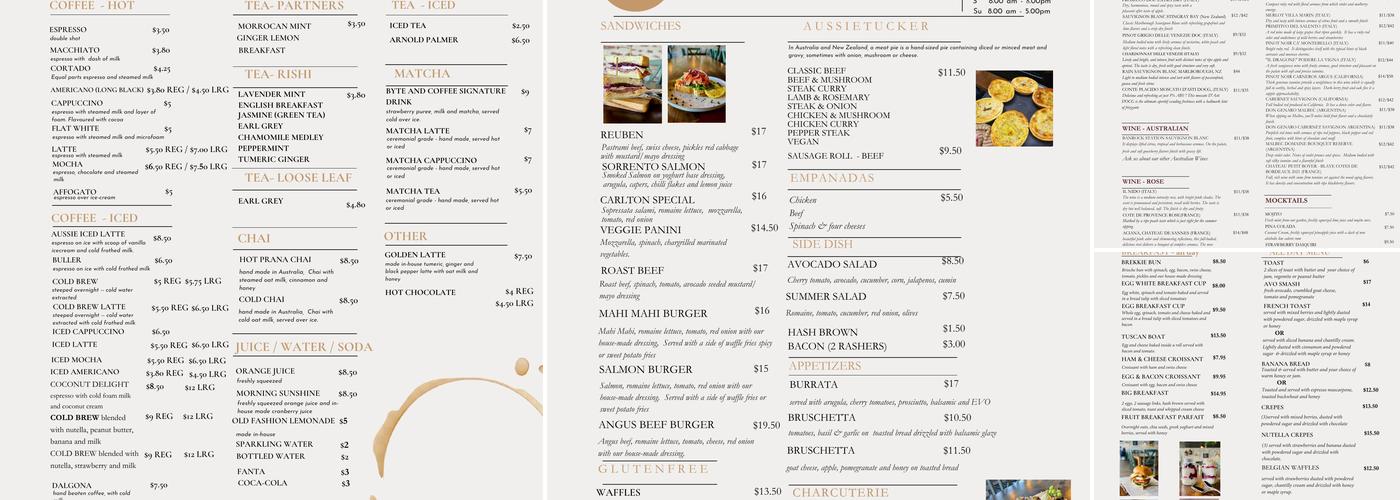 Byte and Coffee Menu