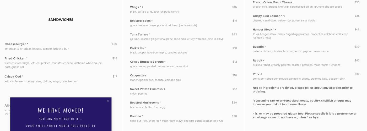 Cook and Dagger Menu