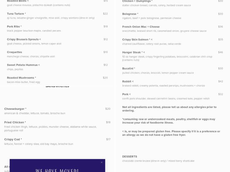 Cook and Dagger Menu