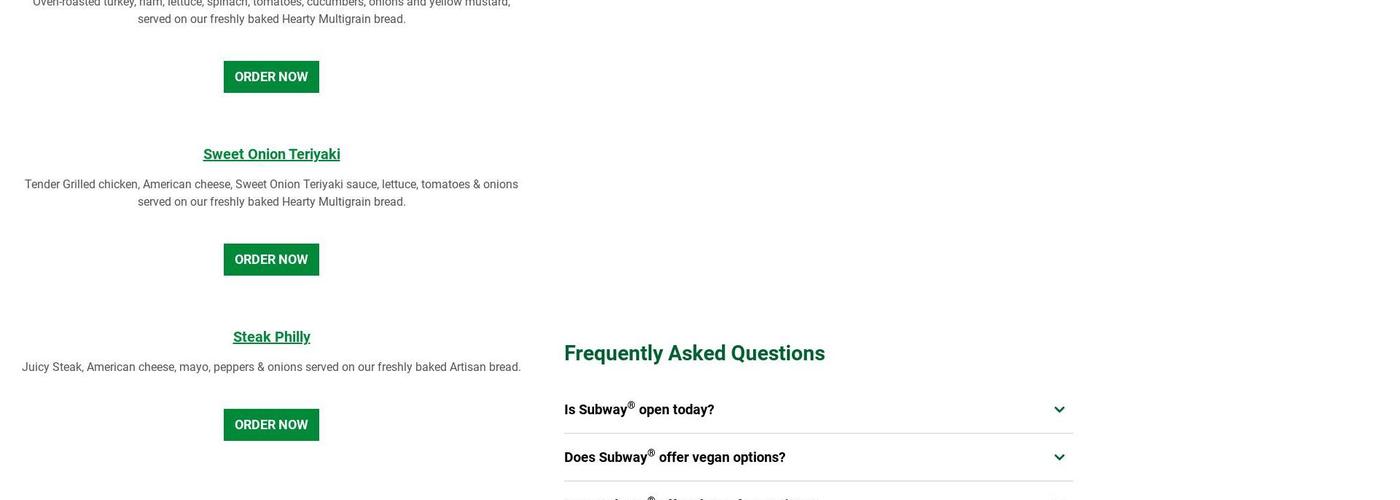 Subway Menu
