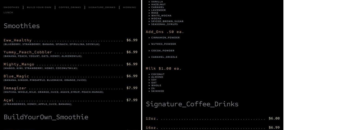 Java_Script - Coffee & Smoothies Menu