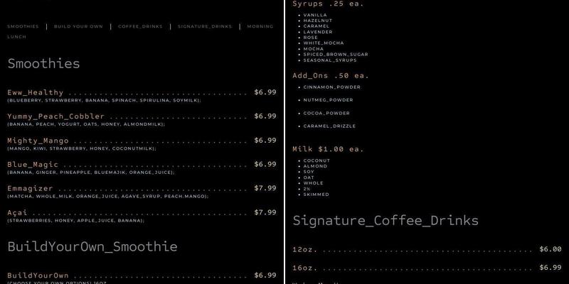 Java_Script - Coffee & Smoothies Menu