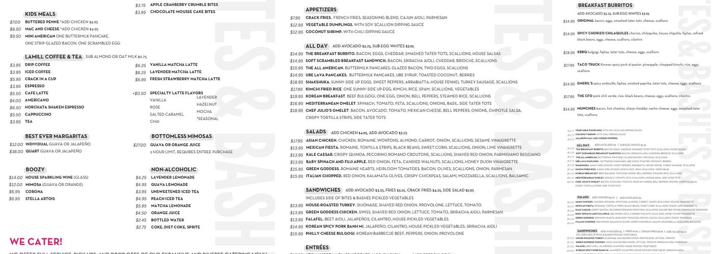 Bites and Bashes Cafe Menu