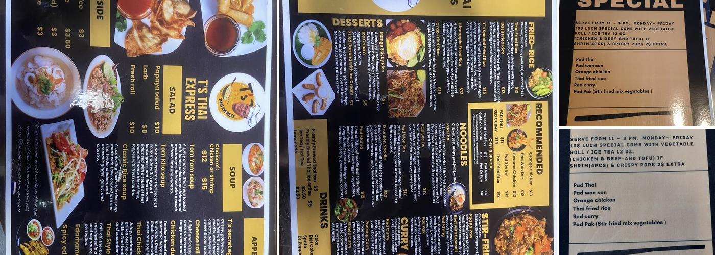 T’s Thai express Menu