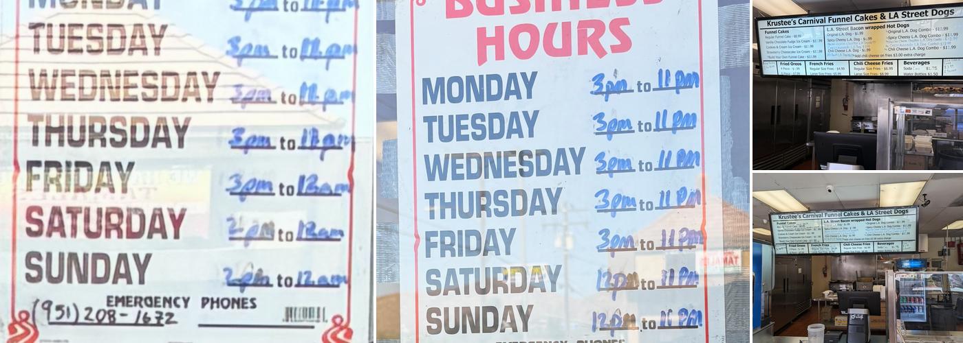 Krustee's funnel cakes Menu