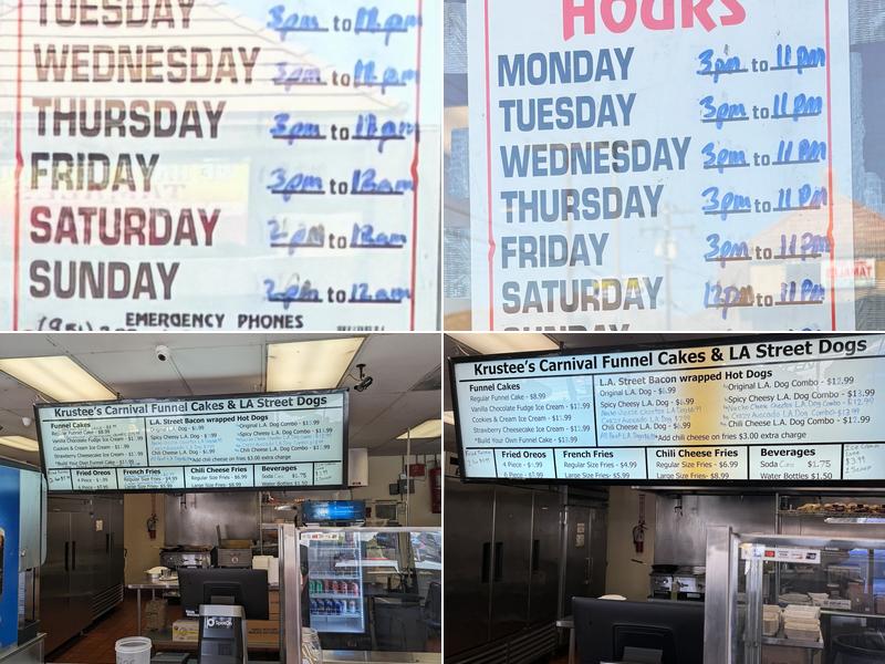 Krustee's funnel cakes Menu