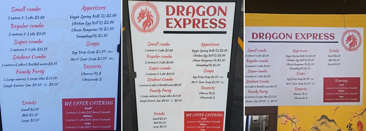 Dragon express Menu
