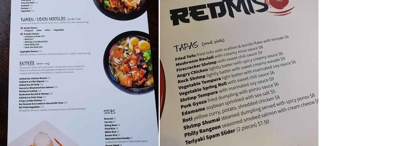 Red Miso Menu