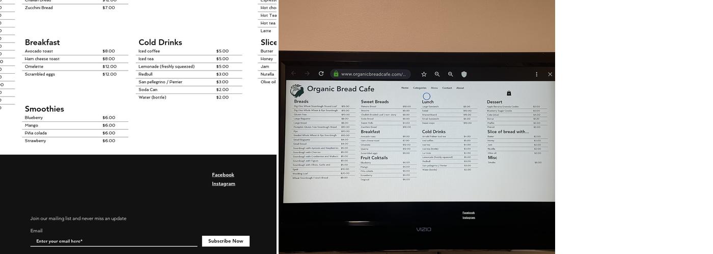 Organic Bread Cafe Menu