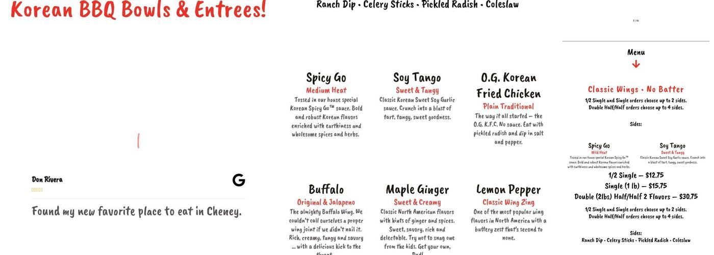 WINGS PAN Menu