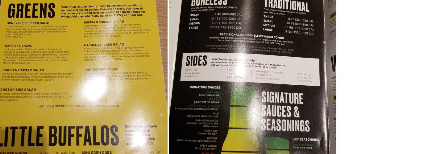 Buffalo Wild Wings Menu