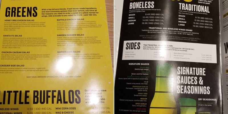 Buffalo Wild Wings Menu