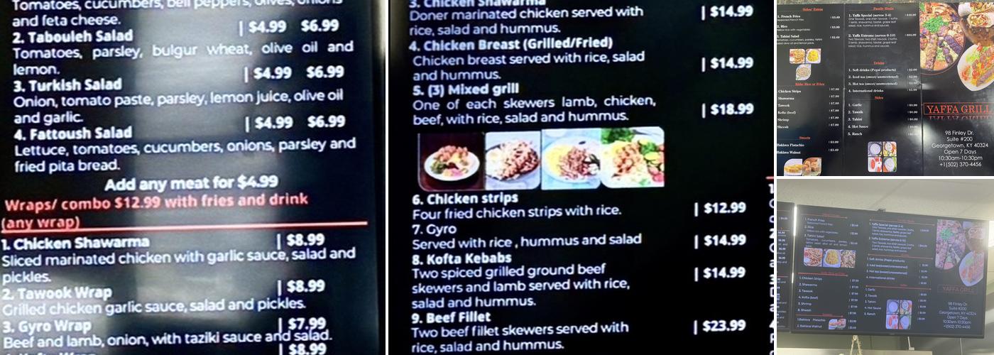 Yaffa Grill Menu