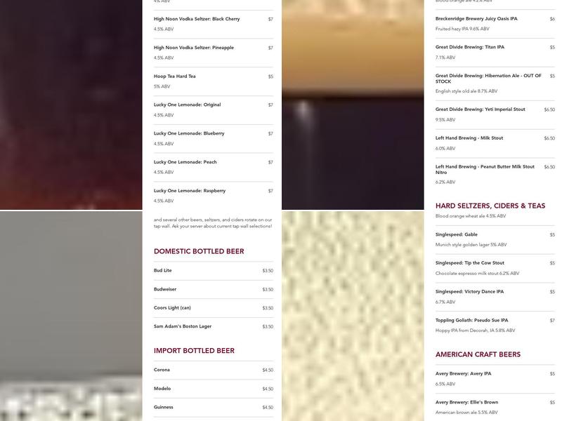 Beast & Bird Menu