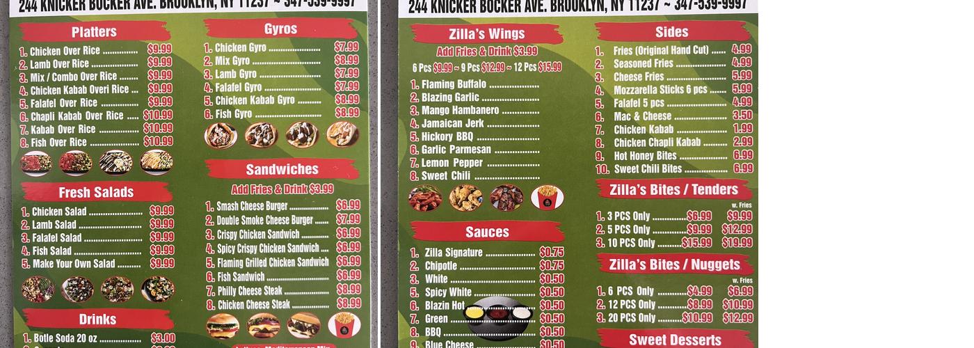 Grill Zilla Halal food Menu