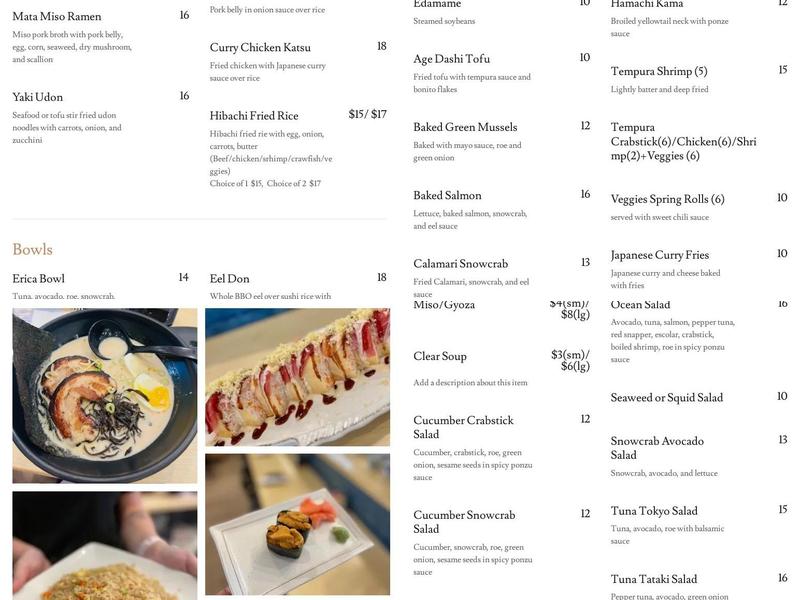 Mata Sushi Menu