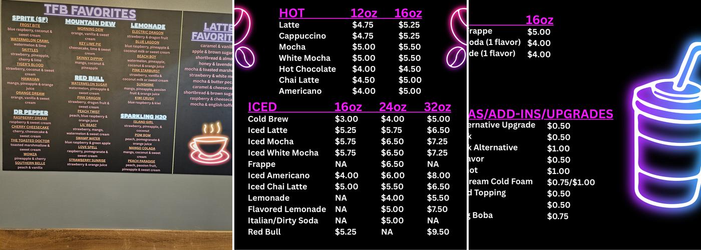 The Friendly Brew Menu