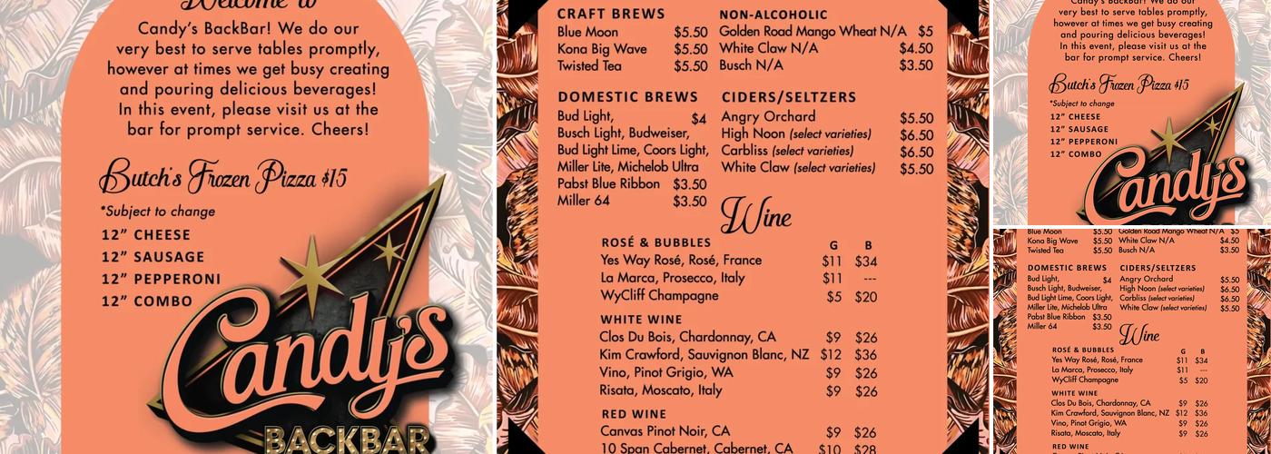 Candy's Back Bar Menu