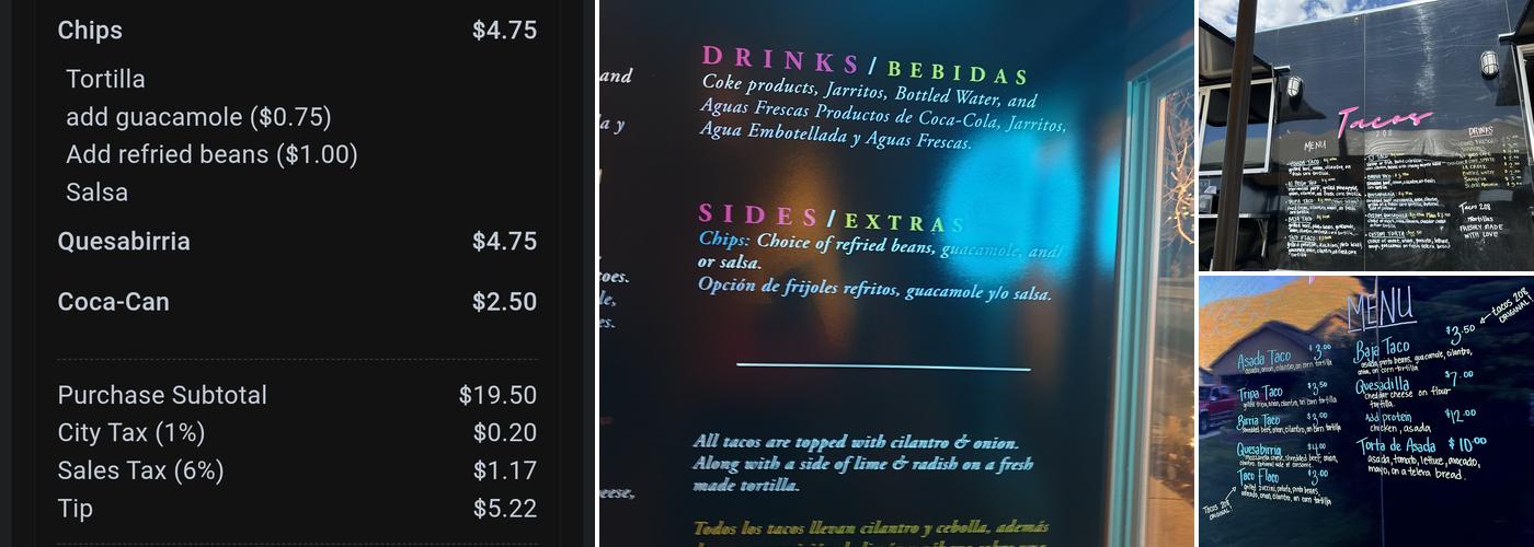 Tacos 208 Menu