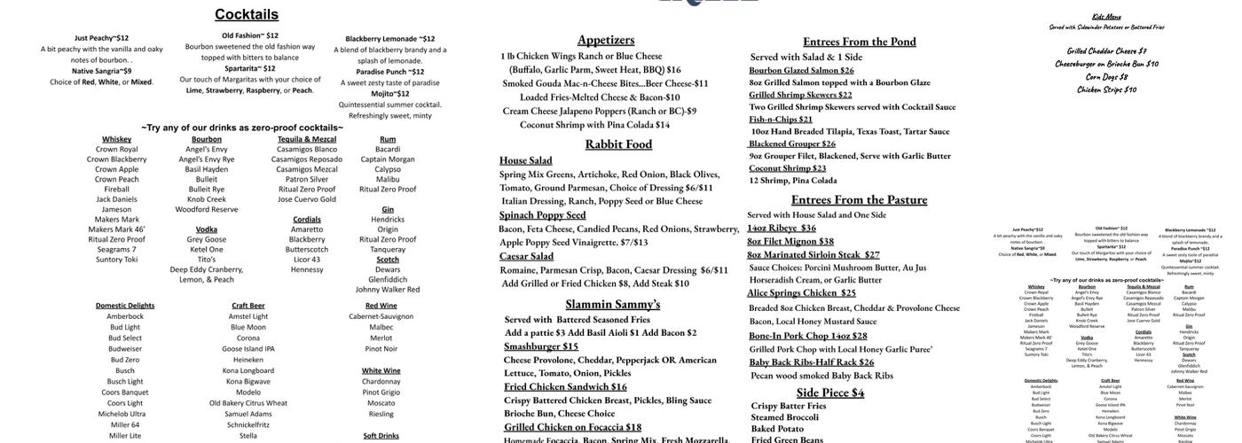 The Range Grille Menu