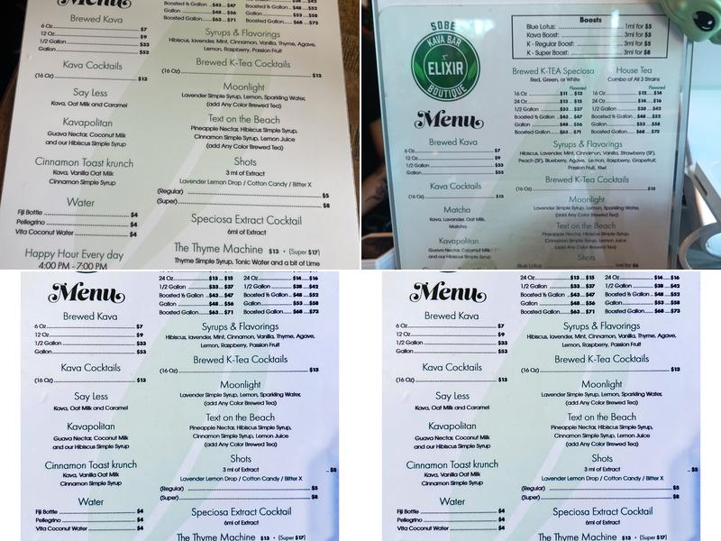 Elixir Kava Bar | SoBe Menu