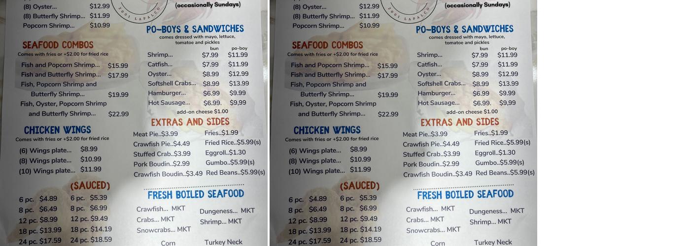 Captain Dat Seafood Menu