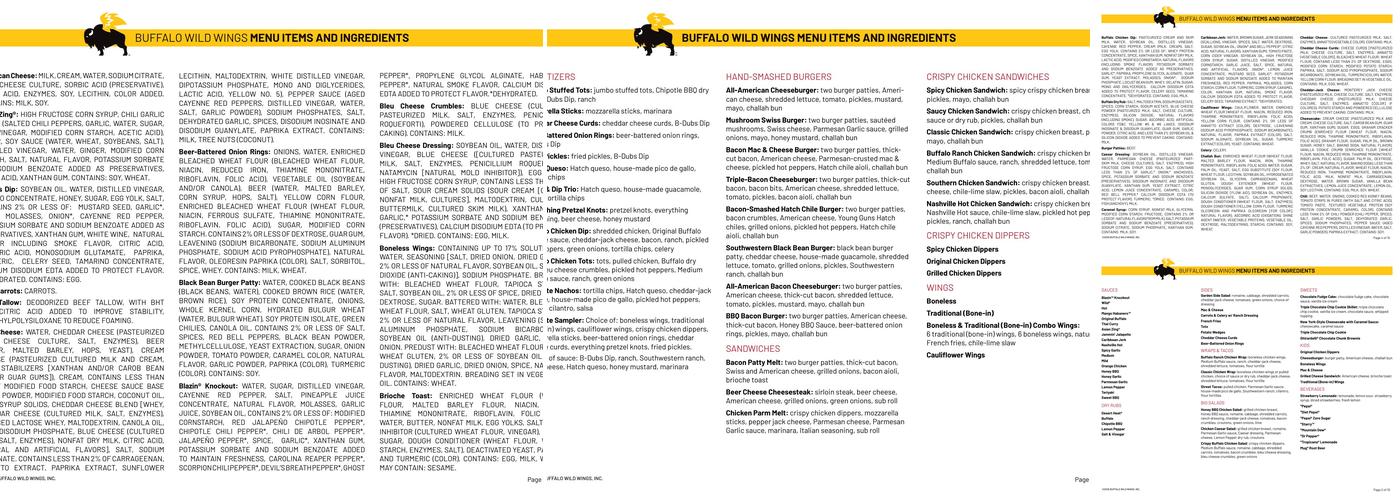 Buffalo Wild Wings Menu