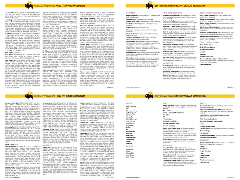 Buffalo Wild Wings Menu