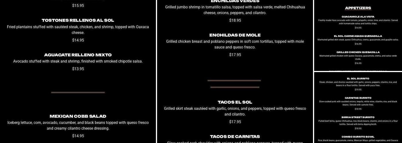 El Sol GL Menu