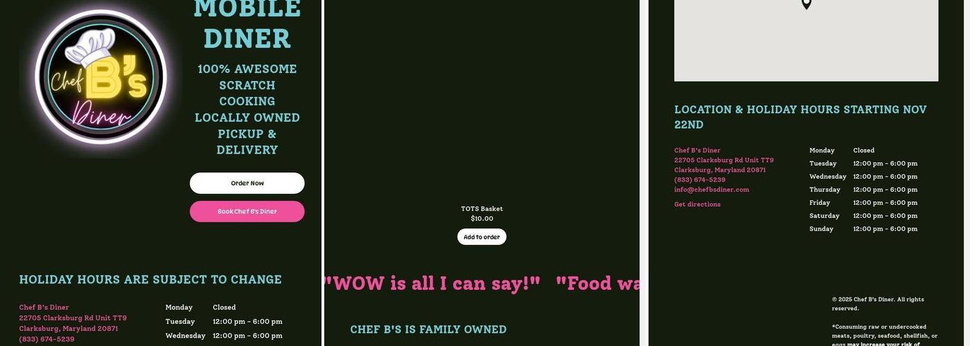 Chef B's Diner Menu