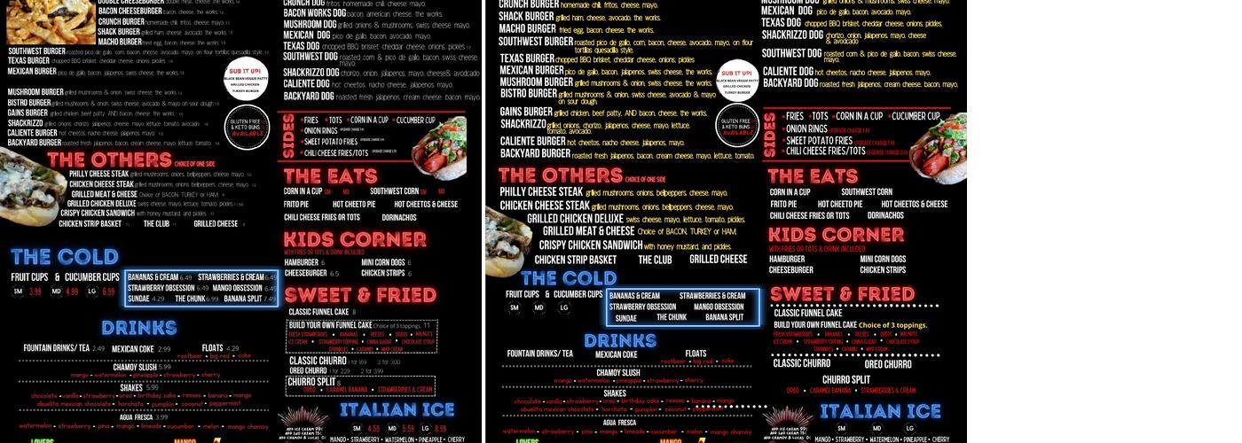 The Shack Menu