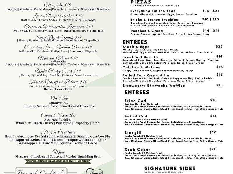 Bricks & Stones Menu