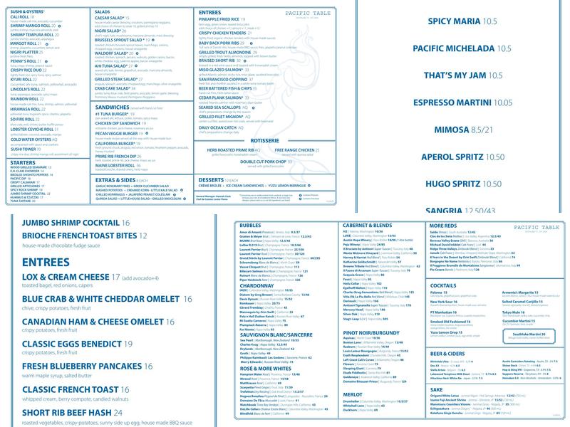Pacific Table Menu