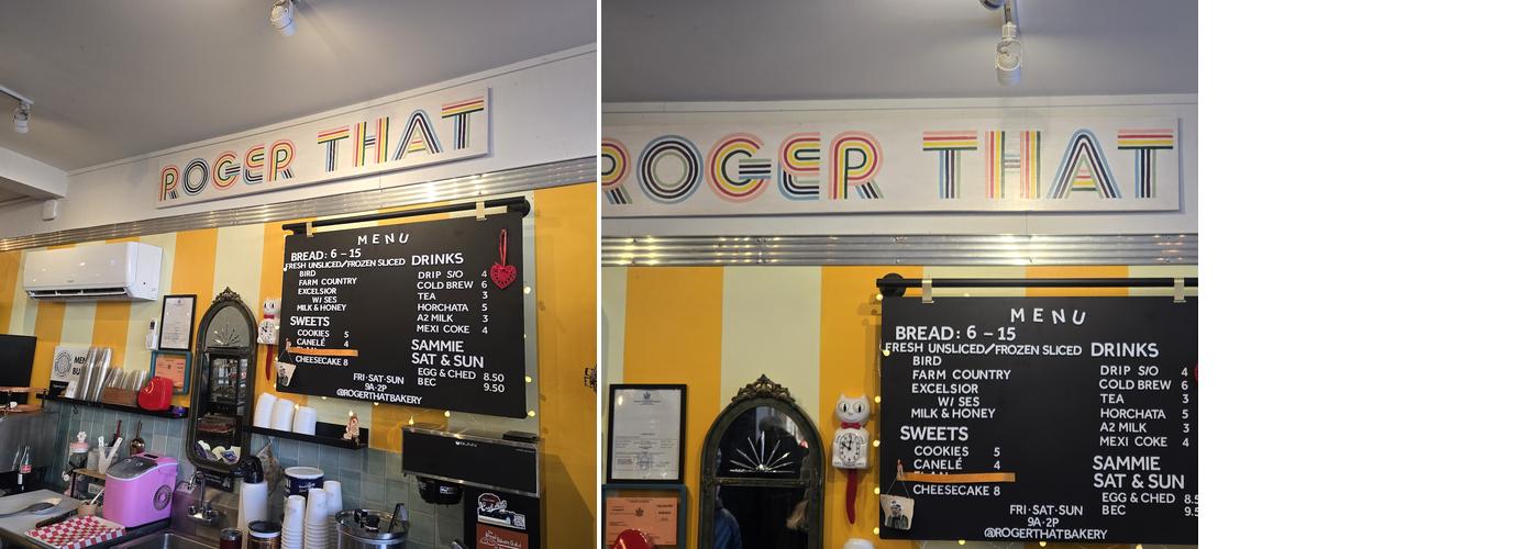 Roger That Bakery Menu