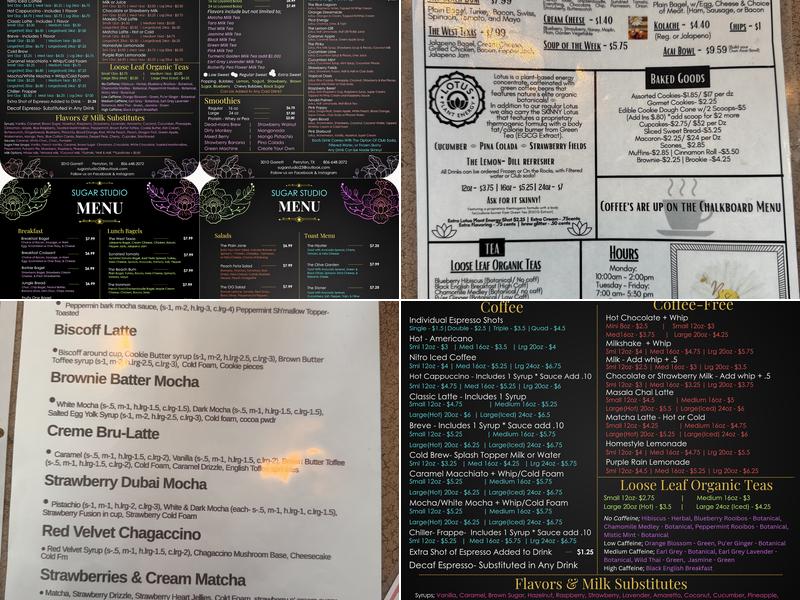 Sugar Studio Menu