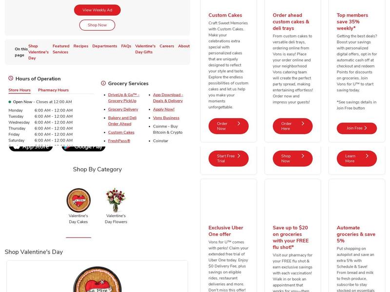 Vons Bakery Menu