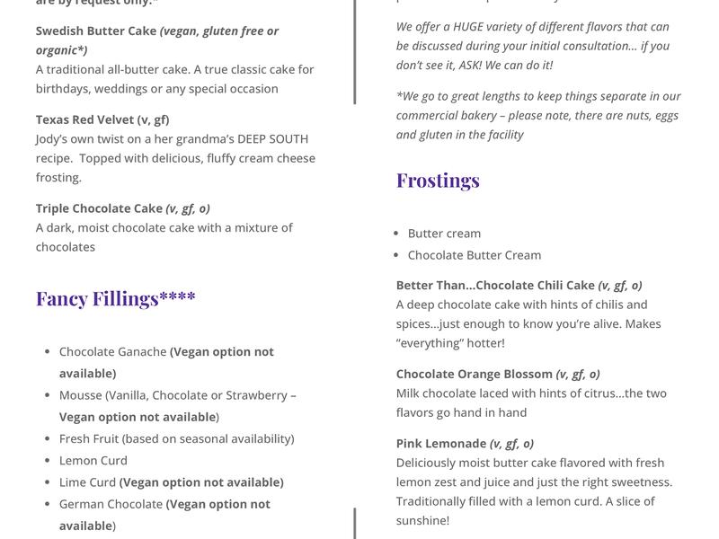 jodycakes Menu